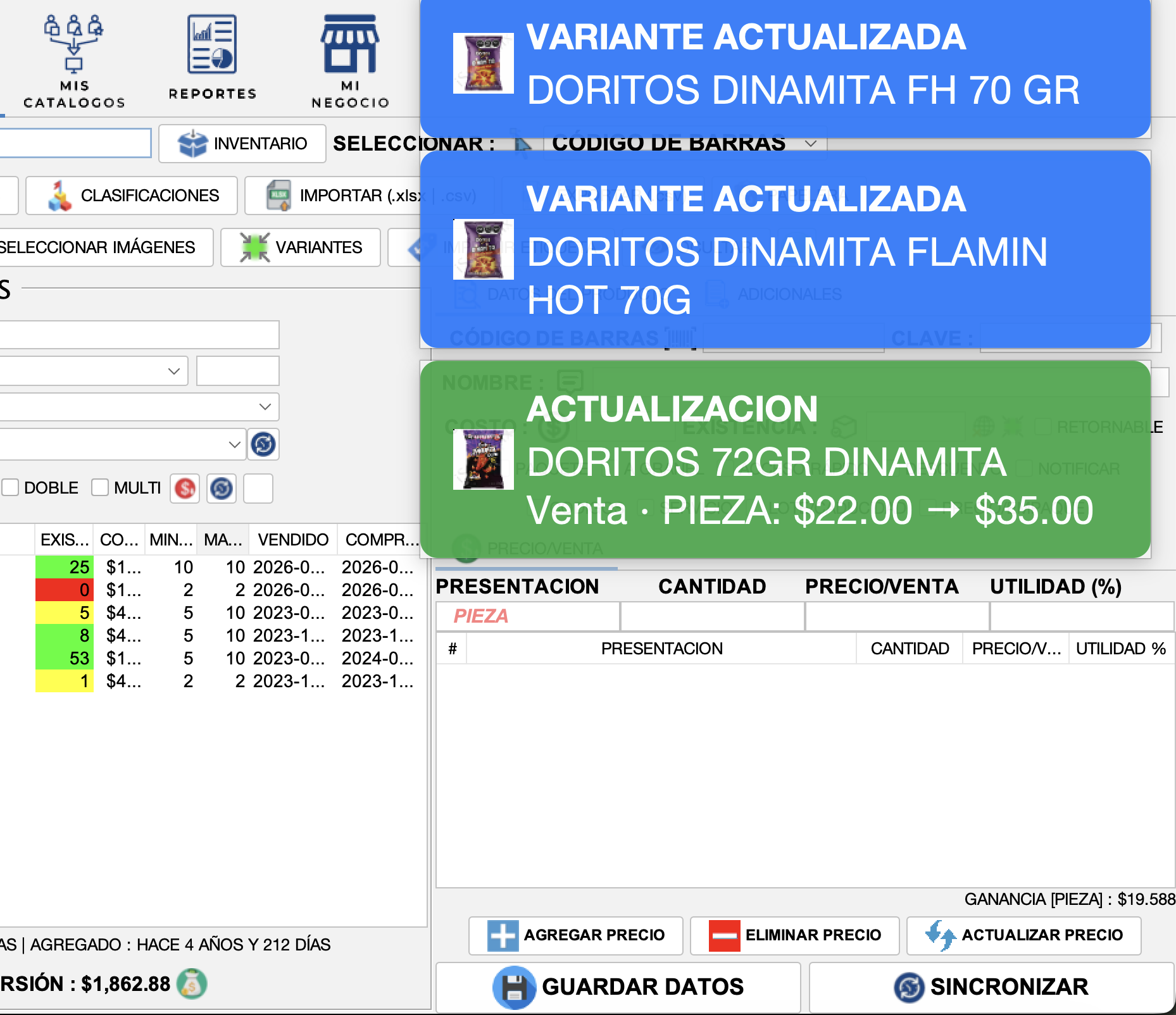 Actualizacion de variantes en iSypos