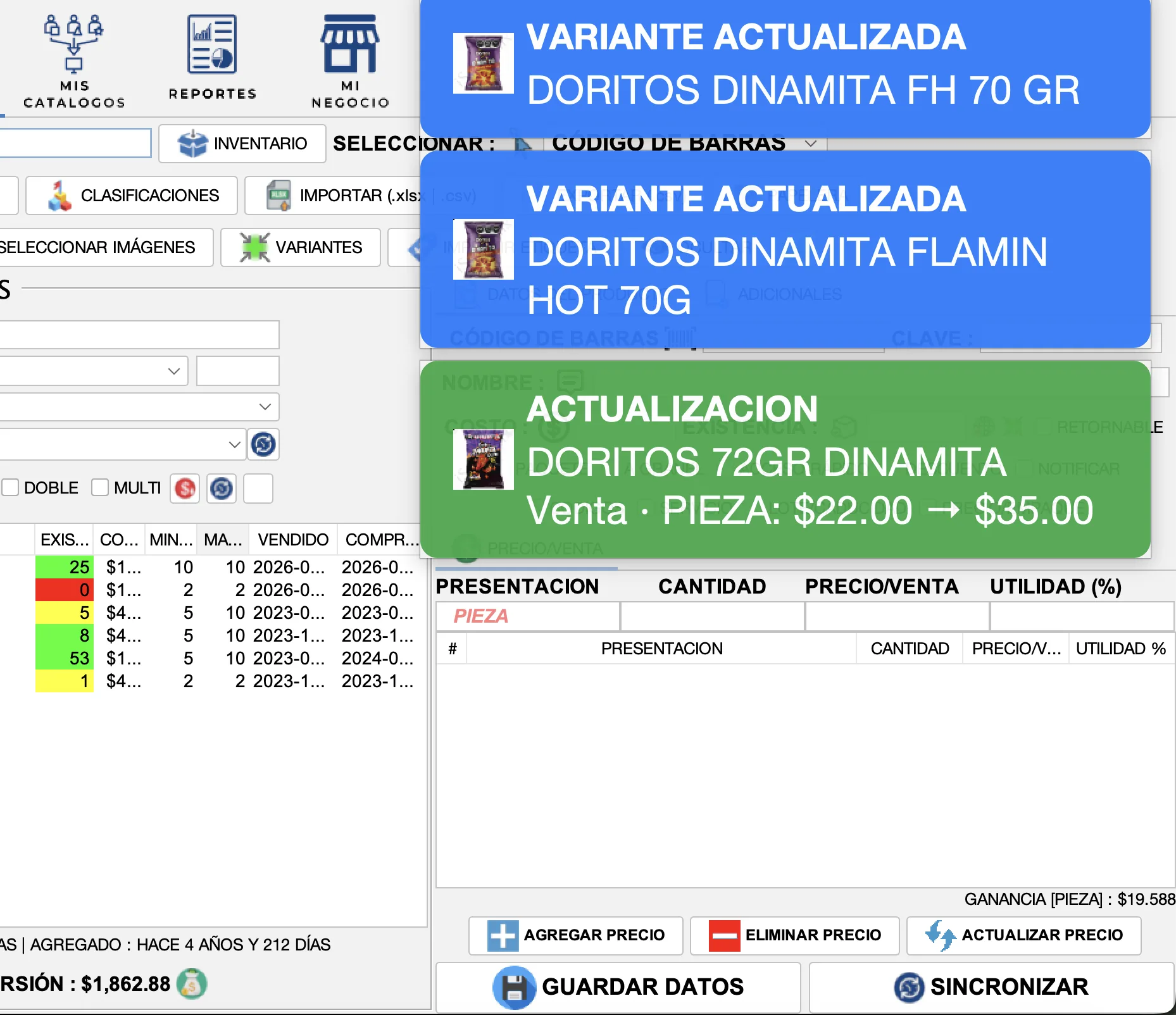 Actualizacion de variantes en iSypos