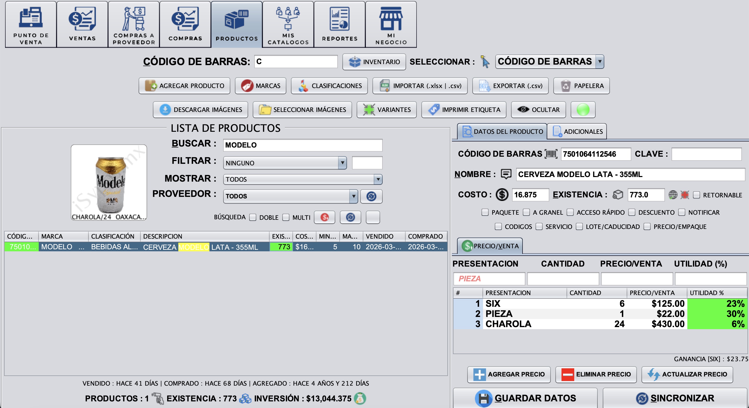 Captura de iSypos: Productos