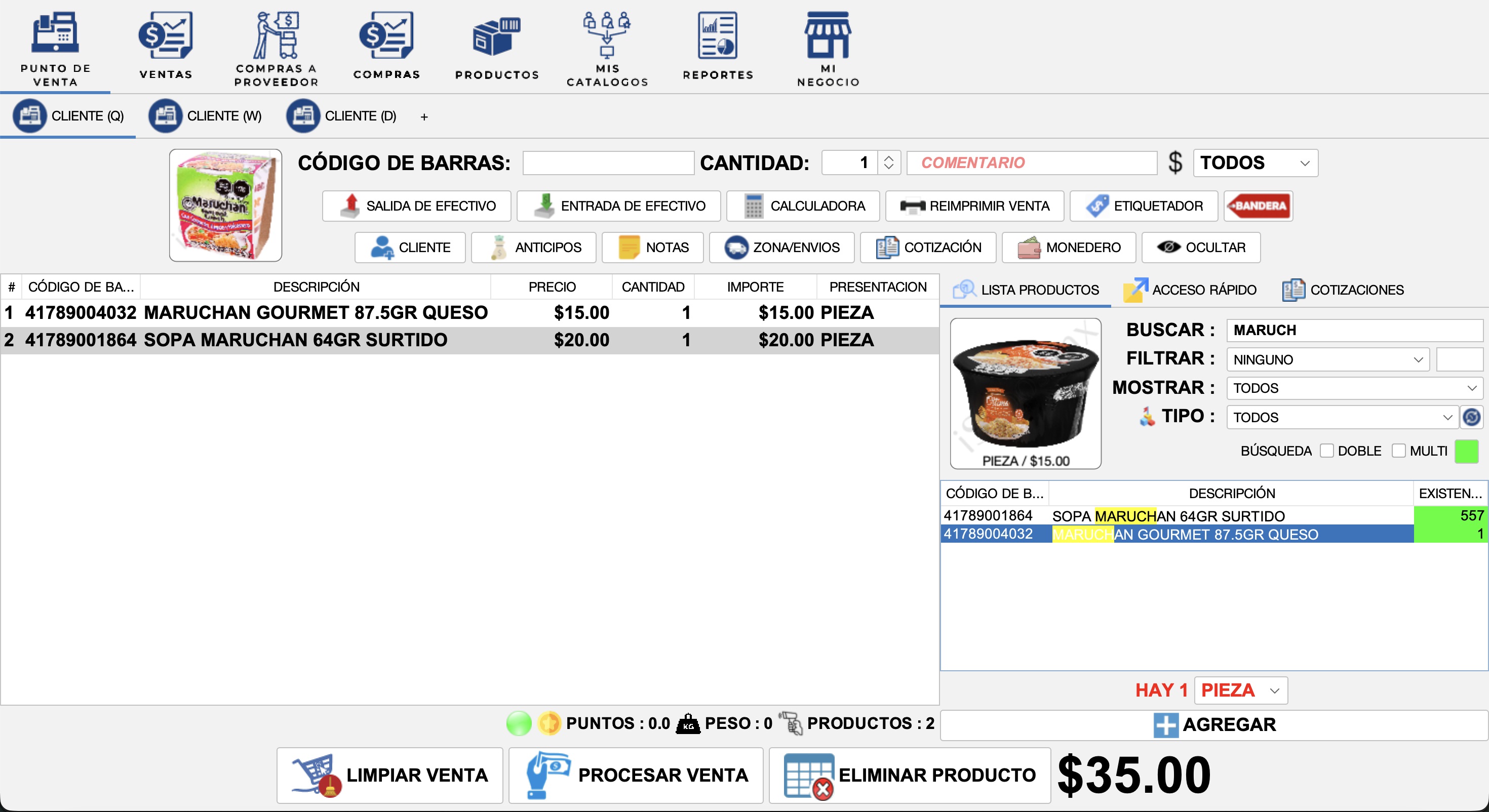 Captura de iSypos: Punto de venta